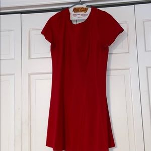 Red skater dress with zipper up the back.